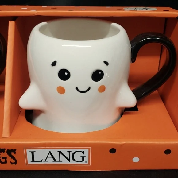 Lang NWT, NIB Set of 2 Halloween Mugs, Black Kitty Vampire and Ghost - Picture 7 of 7
